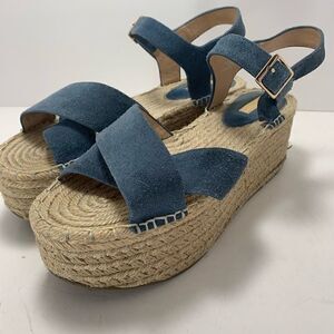 TOPSHOP Wolf Espadrille Platform Sandal Blue Suede size 9.5